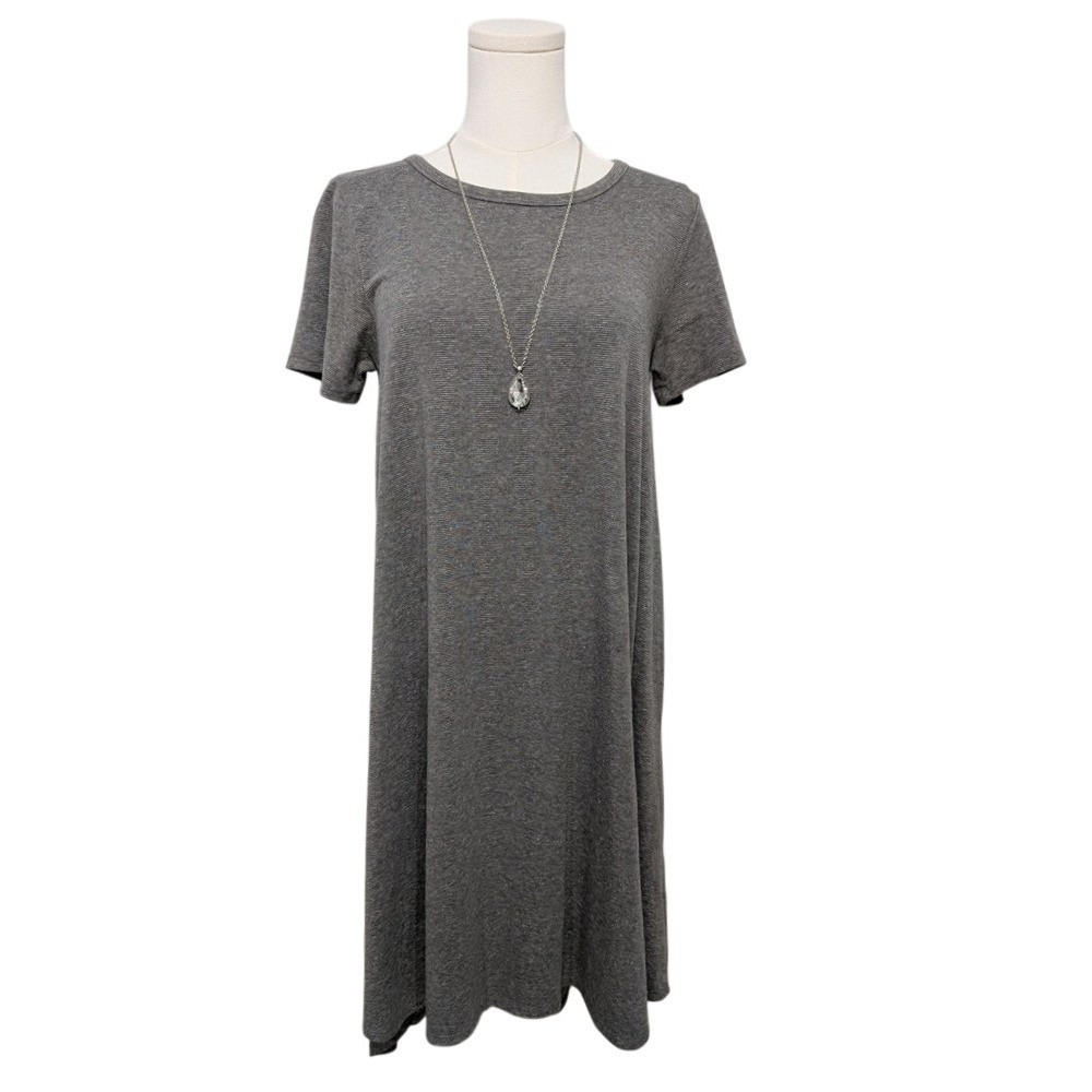 LulaRoe Grey T Shirt Dress Short Sleeve Midi Casual Everyday Comfort Size XS